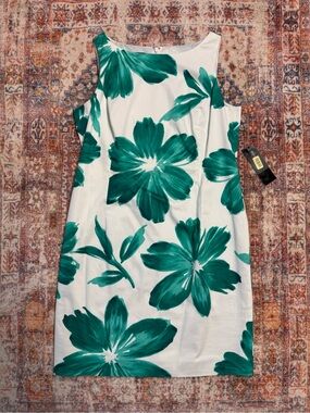 Jones New York White Midi Dress with Green Floral Print